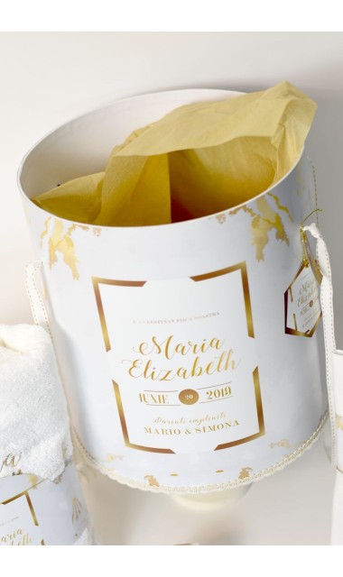 Trusou botez pentru fete in alb si gold, elegant si modern, White and gold 1
